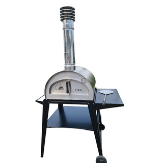 Portable Wood Fired Pizza Oven Pizzi with Portable Cart - Stainless