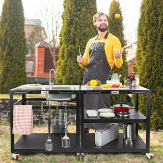 Portable Outdoor Sink with Faucet and Drainboard - Feasto